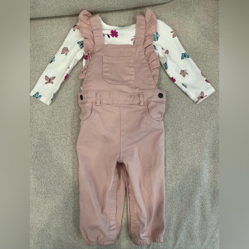 Carters Overall + Bodysuit Set - 12M - Pink - Never Worn